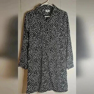 Old Navy Shirt Dress Henley Quarter Button Front A-Line Dress White Hearts, XS